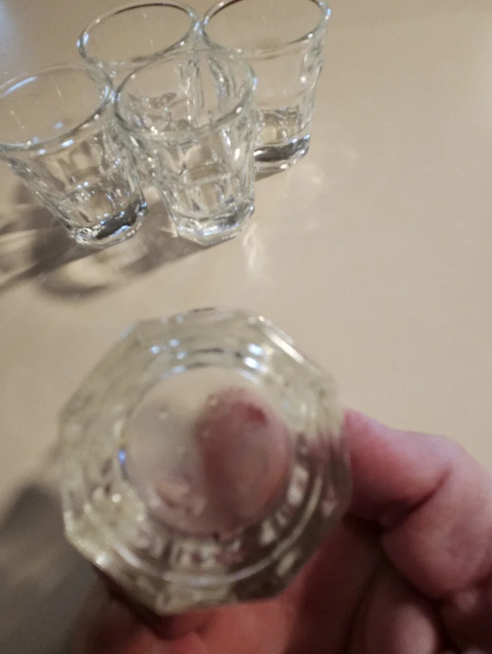 Vintage Hazel Atlas Paneled Shot Glasses Set of 5 Clear Heavy Base Mid Century